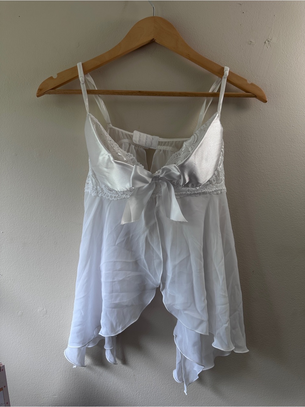 Vtg Y2K White Babydoll Lingerie Top Sheer Chiffon Satin Lace Coquette Bridal - L